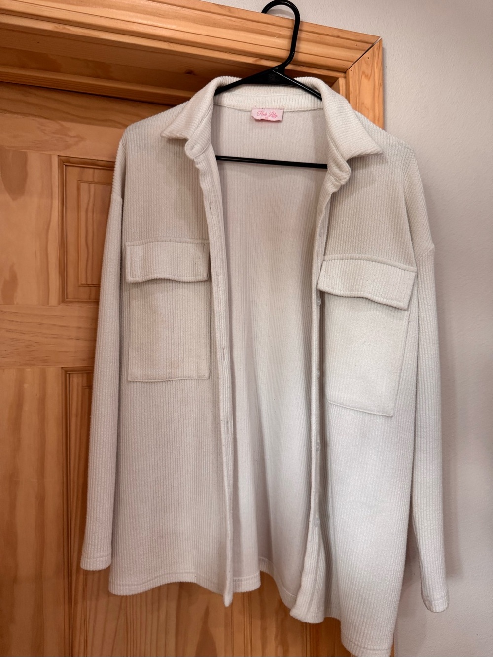 Pink Lily Cream Knit Utility Shacket with Front Pockets